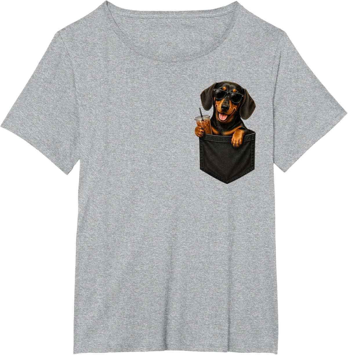 Cool Dachshund Dog Coffee Pocket Men Woman Kids T-Shirt - Heather Grey