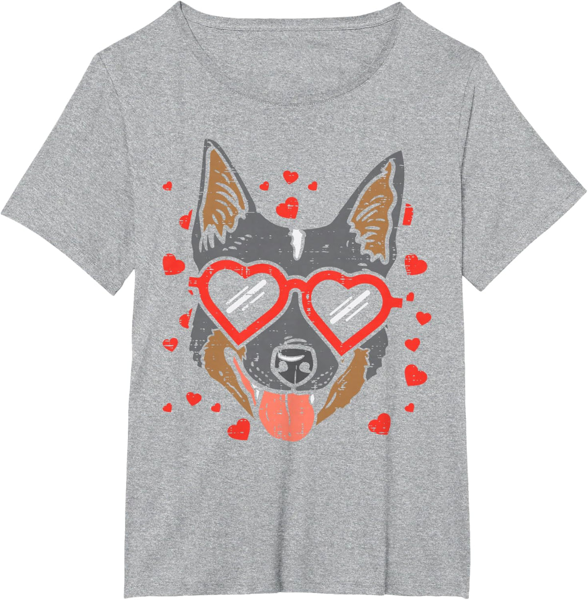 Heeler Face Heart Glasses Valentines Day Cattle Dog Gift T-Shirt - Heather Grey