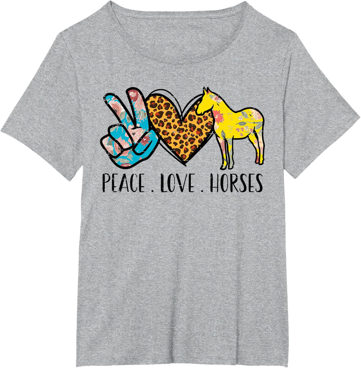 Peace Love Horses Riding Equestrian Gypsy Hippie Women Girls T-Shirt - Heather Grey
