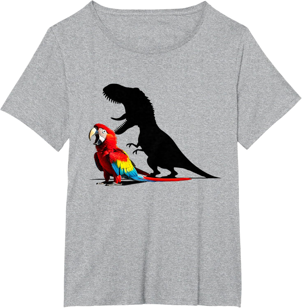 Funny Screaming Scarlet Macaw Parrot T-Rex Dinosaur Meme T-Shirt - Heather Grey