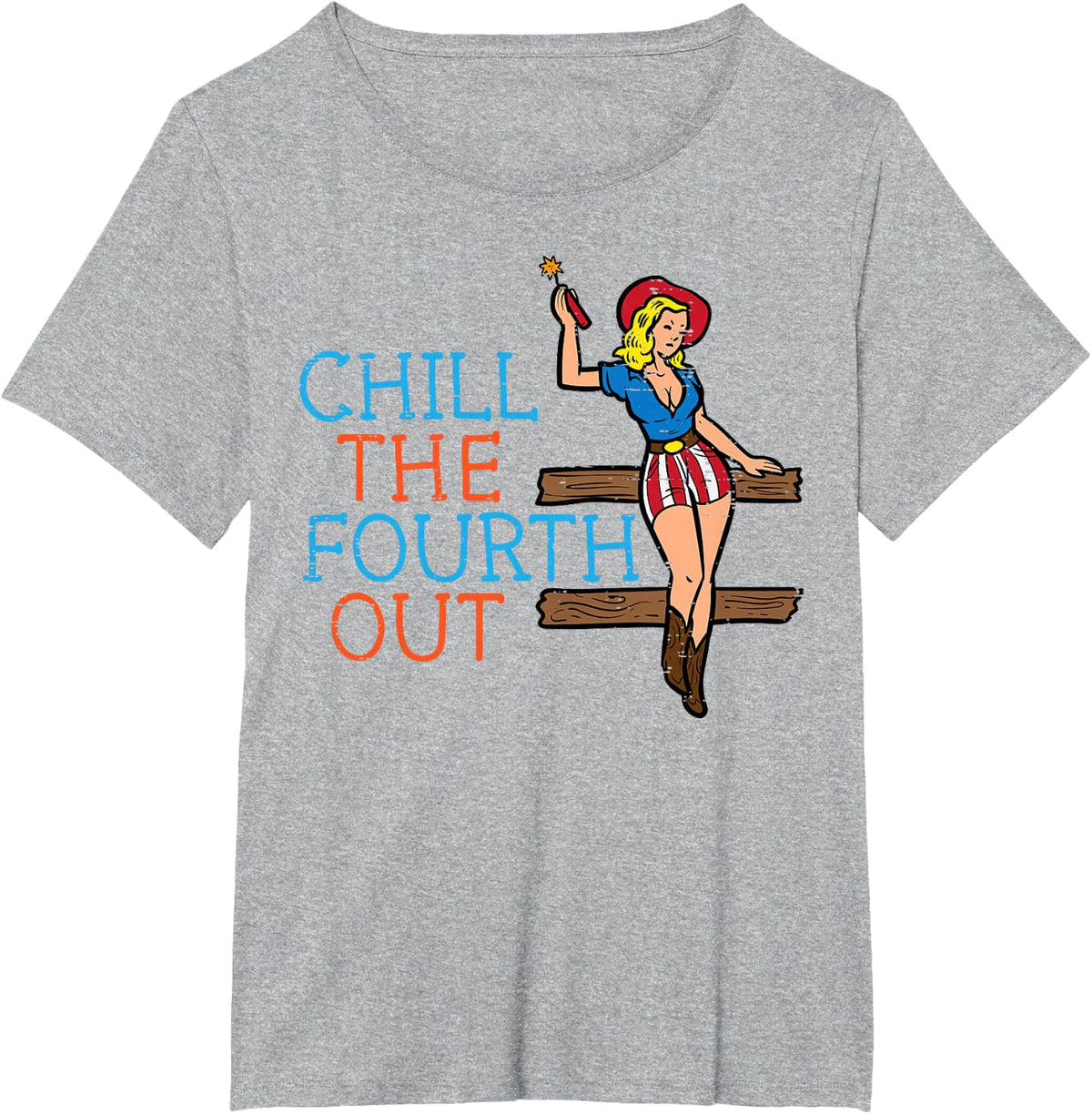 4th July Cowgirl Chill Fourth Out Patriotic Women Girls Kids T-Shirt - Heather Grey