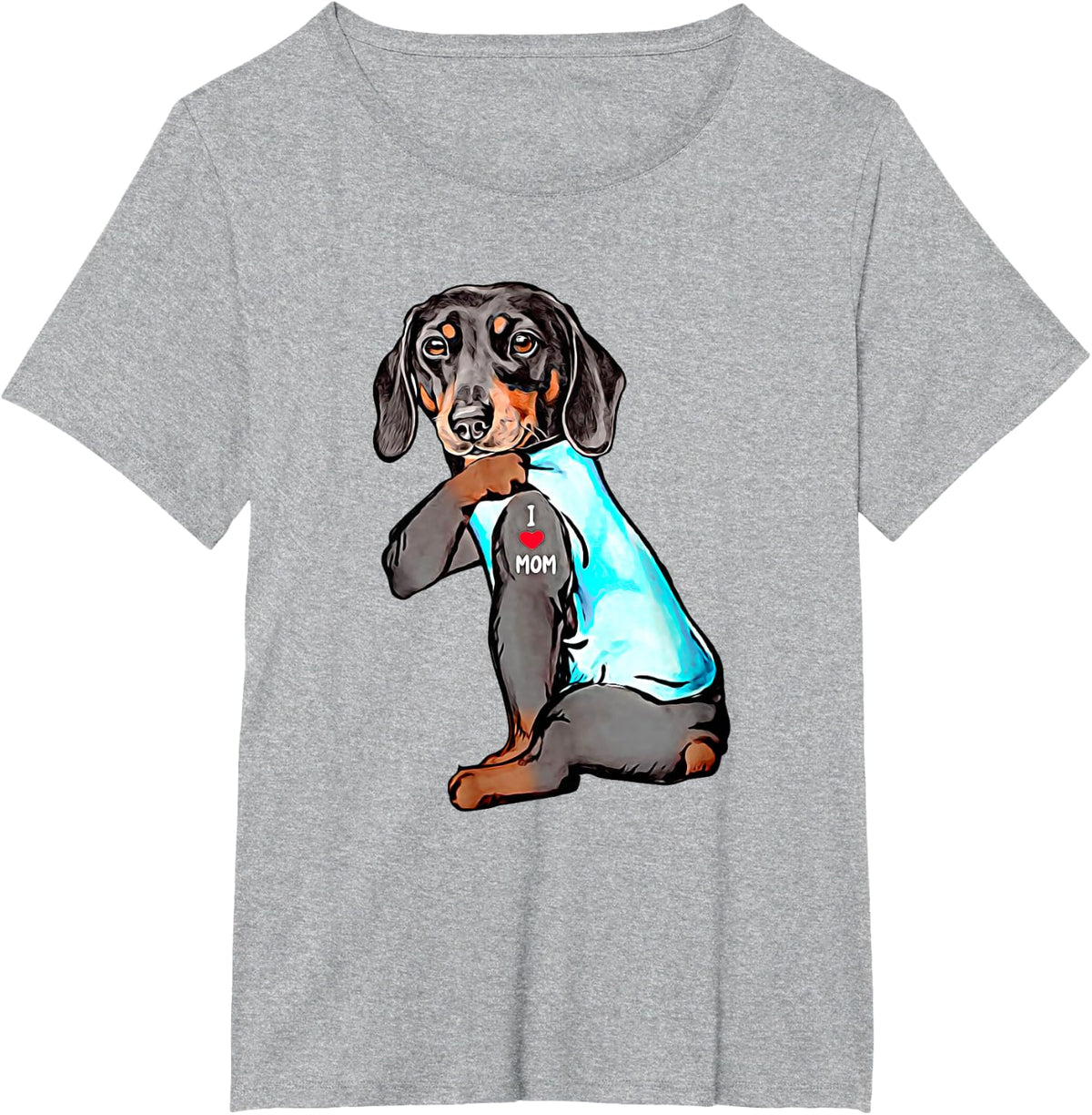 Funny Dachshund Dog Tattoo I Love Mom Dogmom Gift T-Shirt - Heather Grey