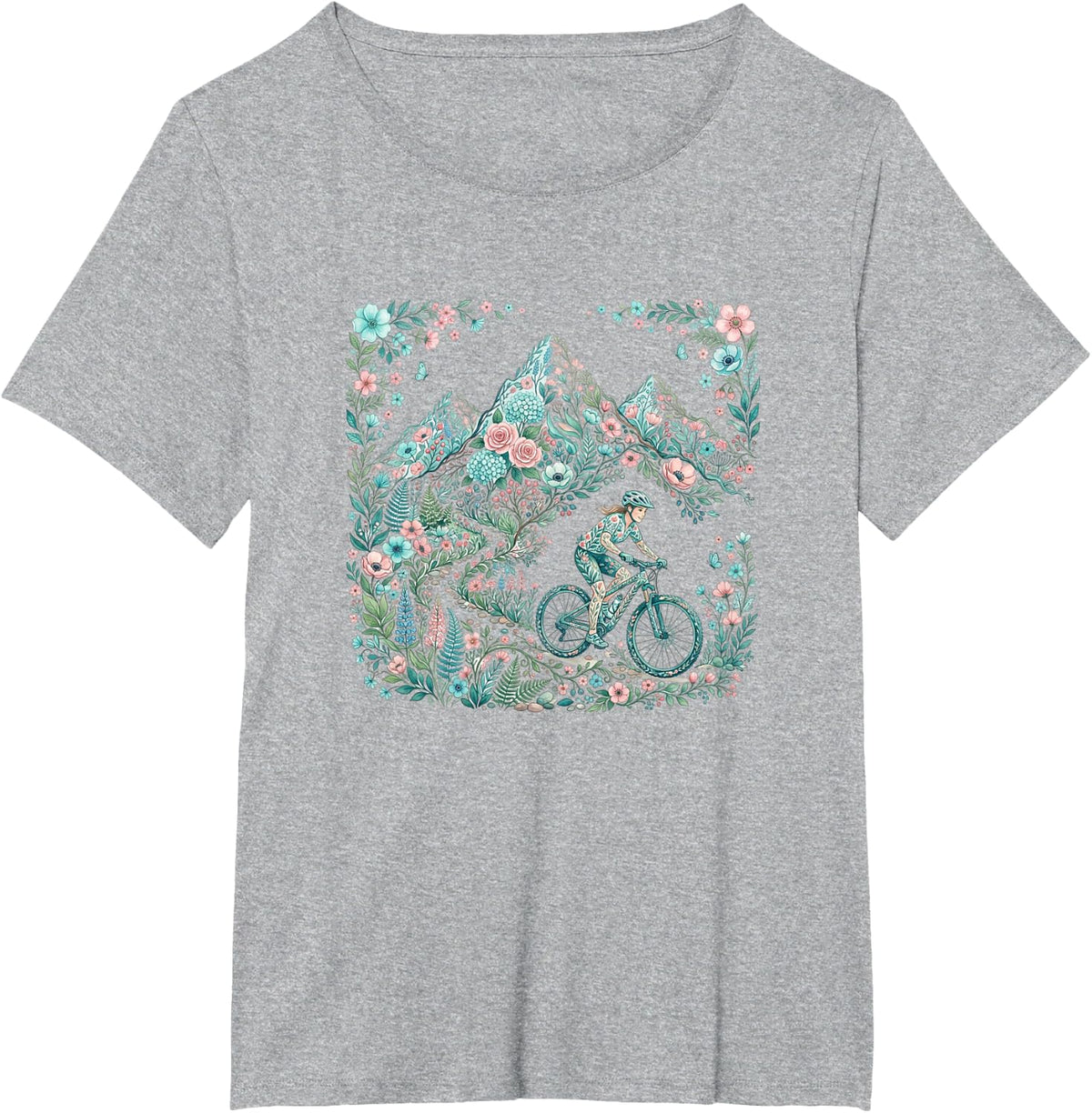Pastel Mountain Bike Floral Trail Cycling T-Shirt - Heather Grey