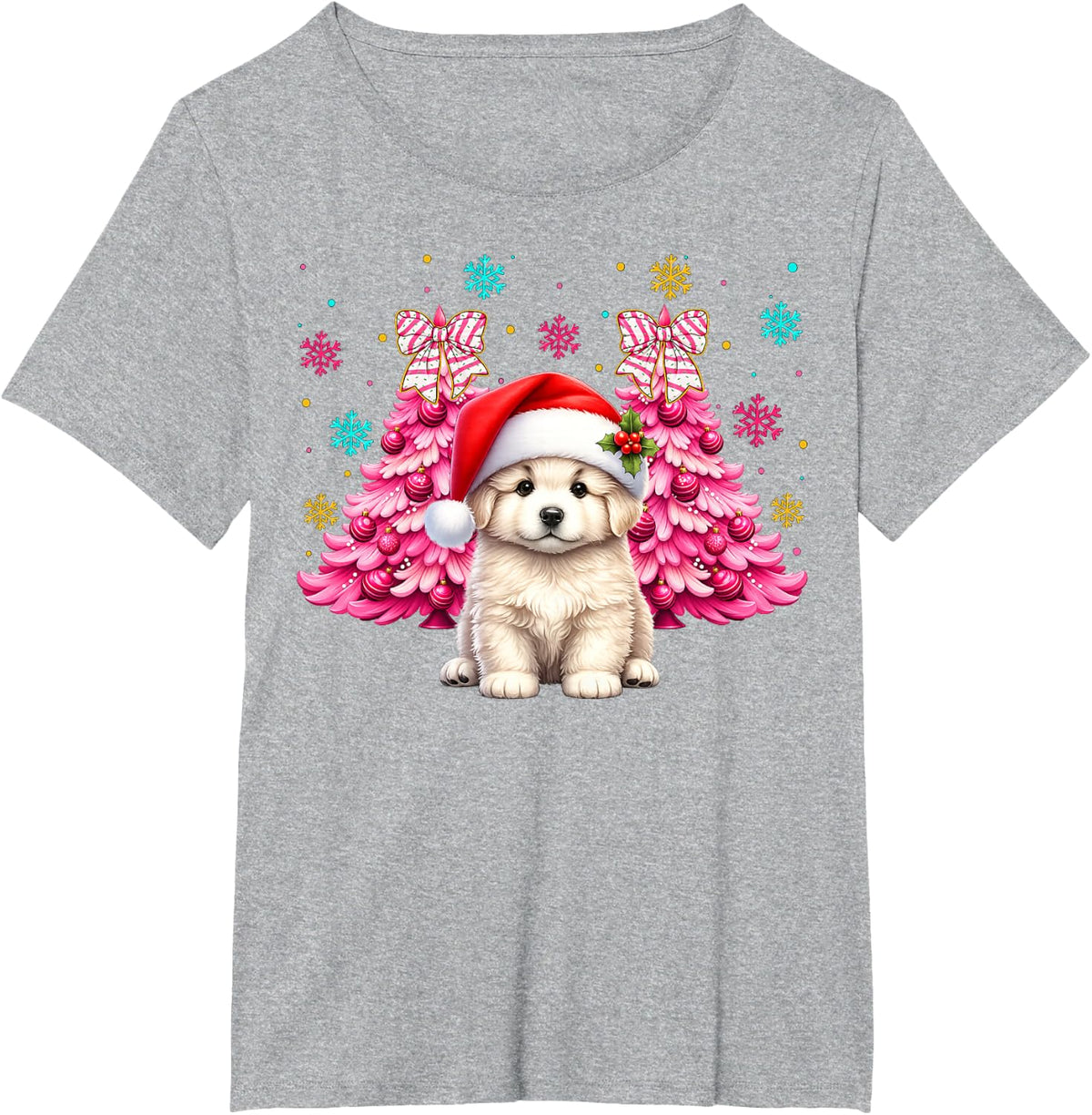 Santa Hat Great Pyrenees Christmas Puppy Dog Xmas Boys Girls T-Shirt - Heather Grey