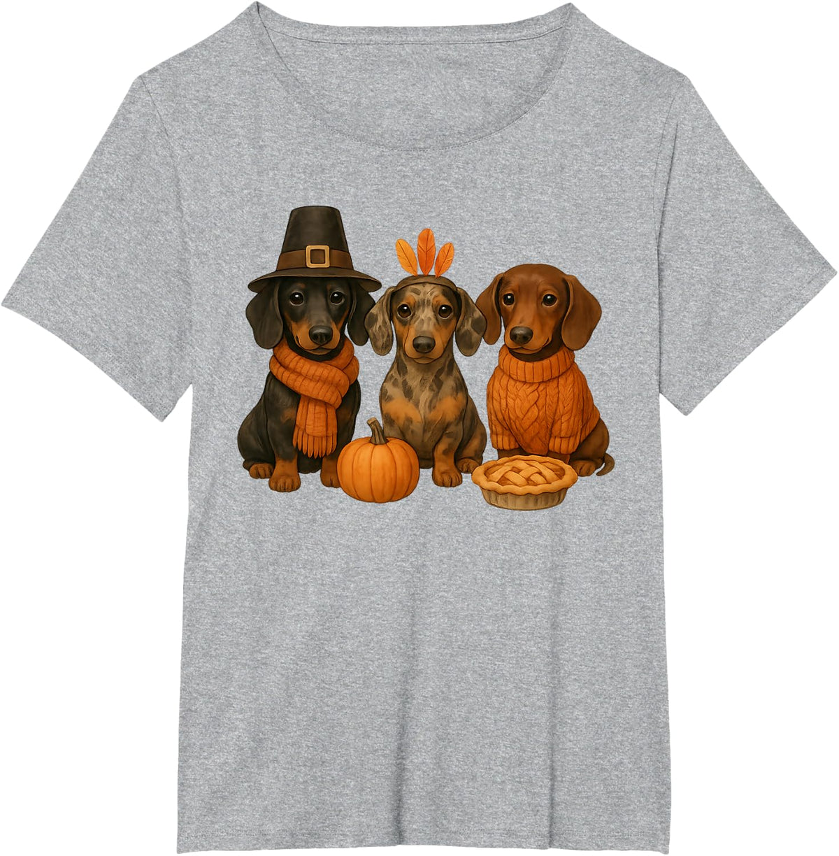 Dachshund Thanksgiving Wiener Dog Pumpkin Weenie Applepie T-Shirt - Heather Grey