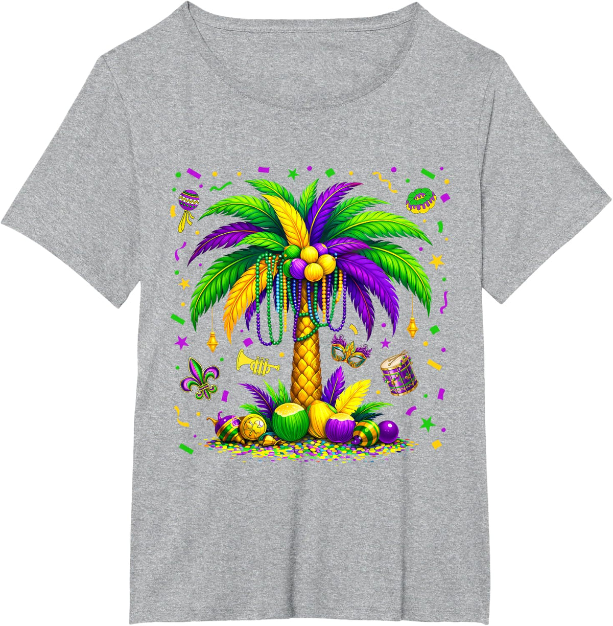 Palm Tree Hawaiian Tropical Party Mardi Gras Men Women Kids T-Shirt - Heather Grey