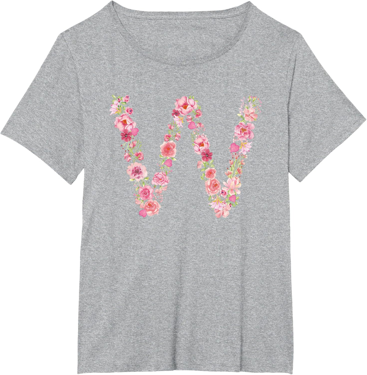 Cool Initial Alphabet Monogram Flowers Gifts Floral Letter W T-Shirt - Heather Grey
