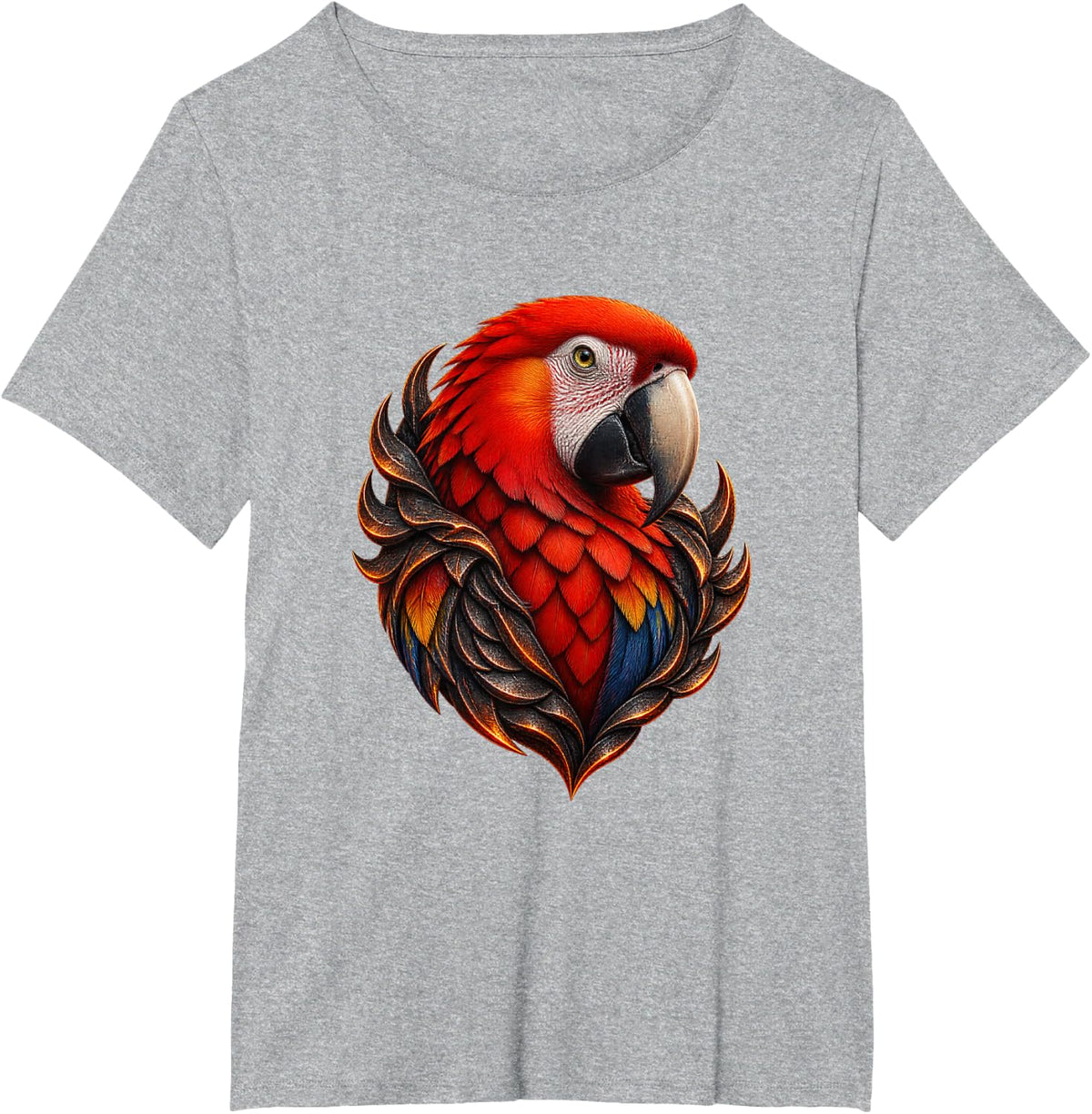 Macaw with Orange Layered Scales T-Shirt - Heather Grey