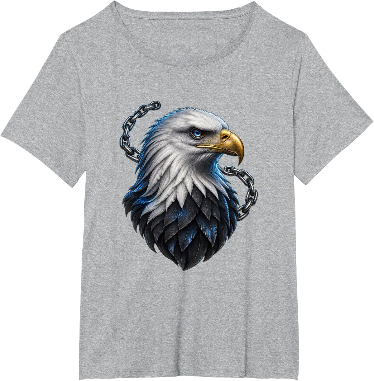 Bald Eagle with White Chain Curves Bird Art T-Shirt - Heather Grey