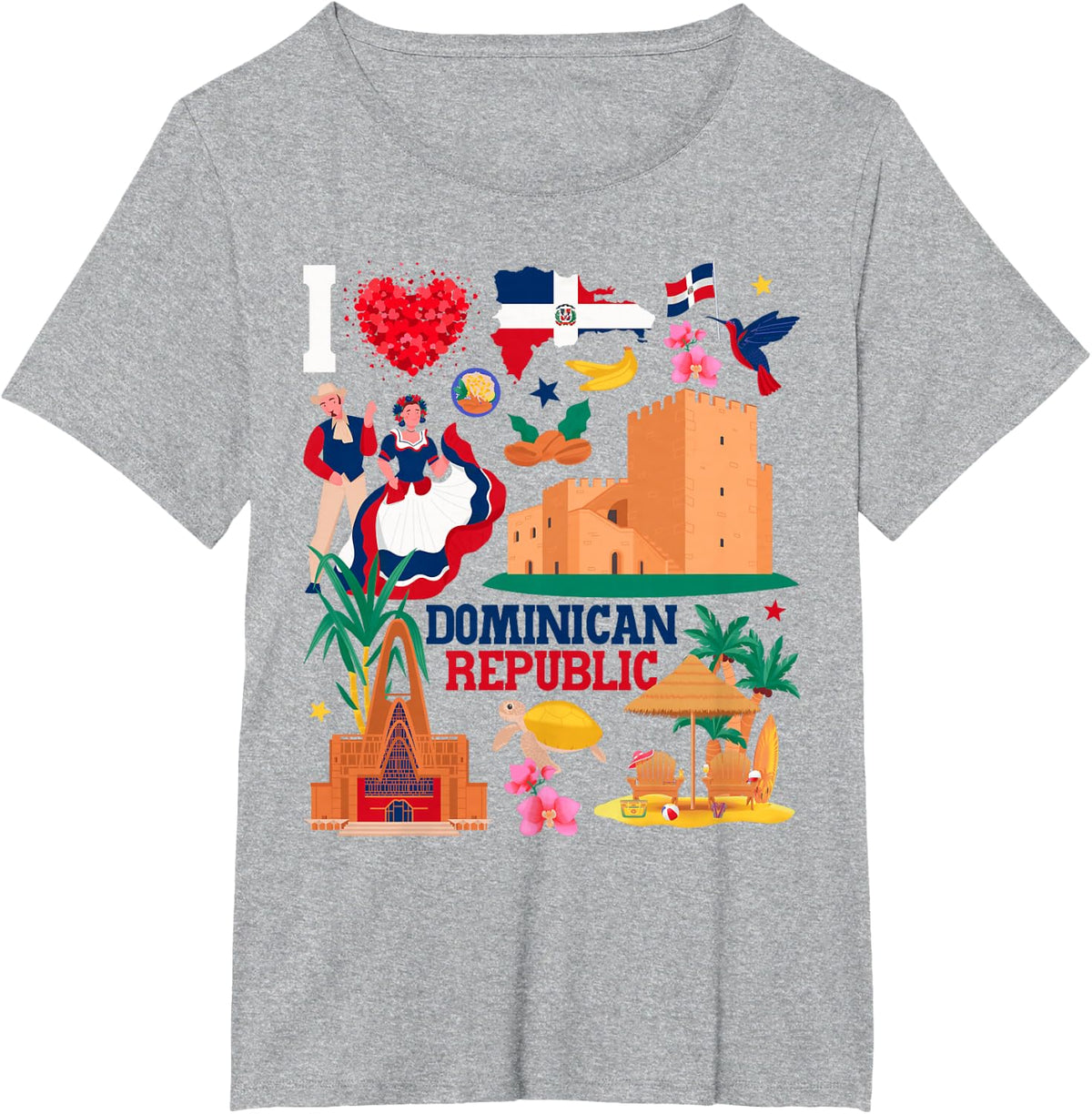 I Love Dominican Republic Hispanic Heritage Month Dominican T-Shirt - Heather Grey