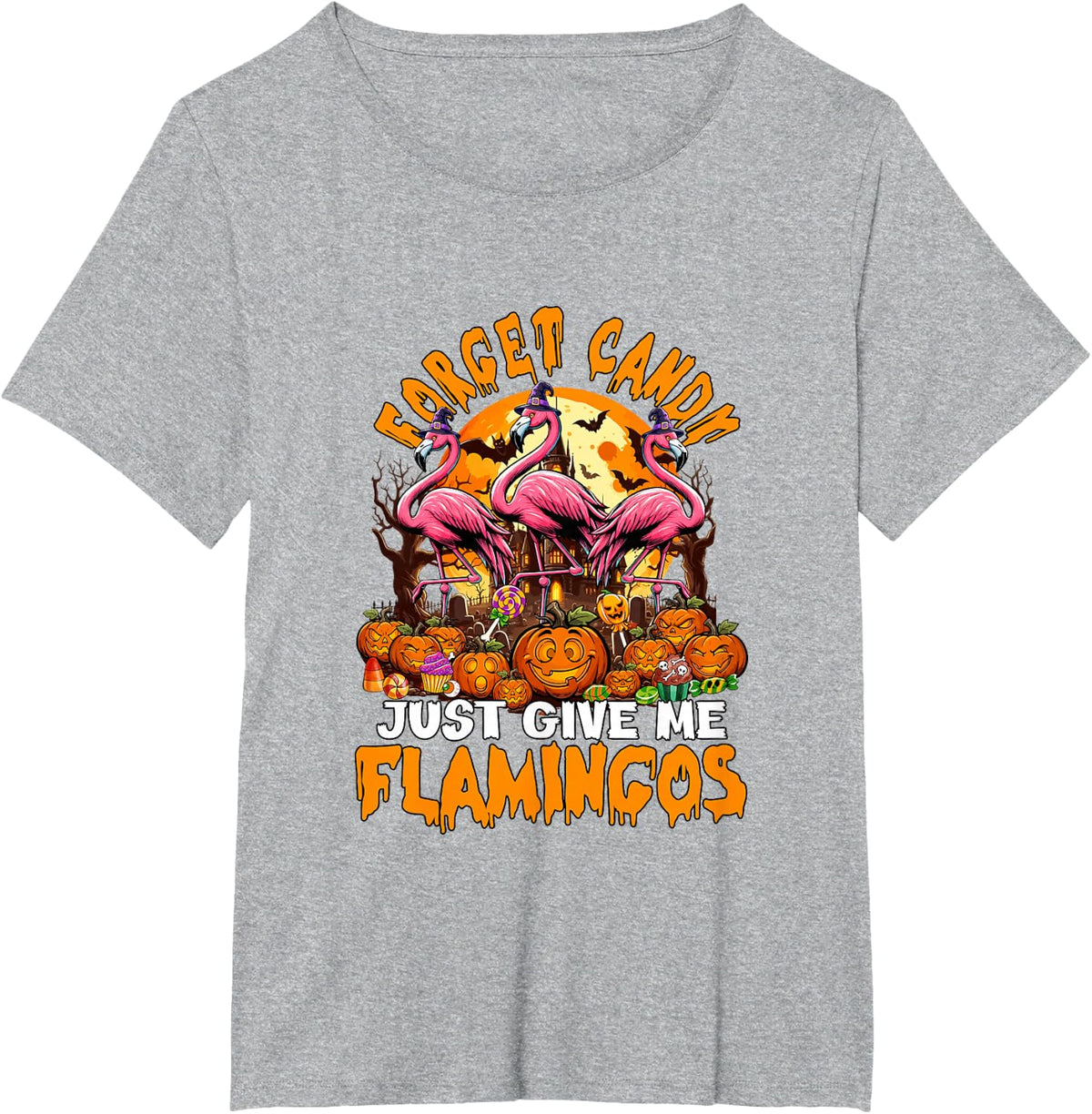 Forget Candy Give Me Flamingos Halloween Cosplay Witch T-Shirt - Heather Grey