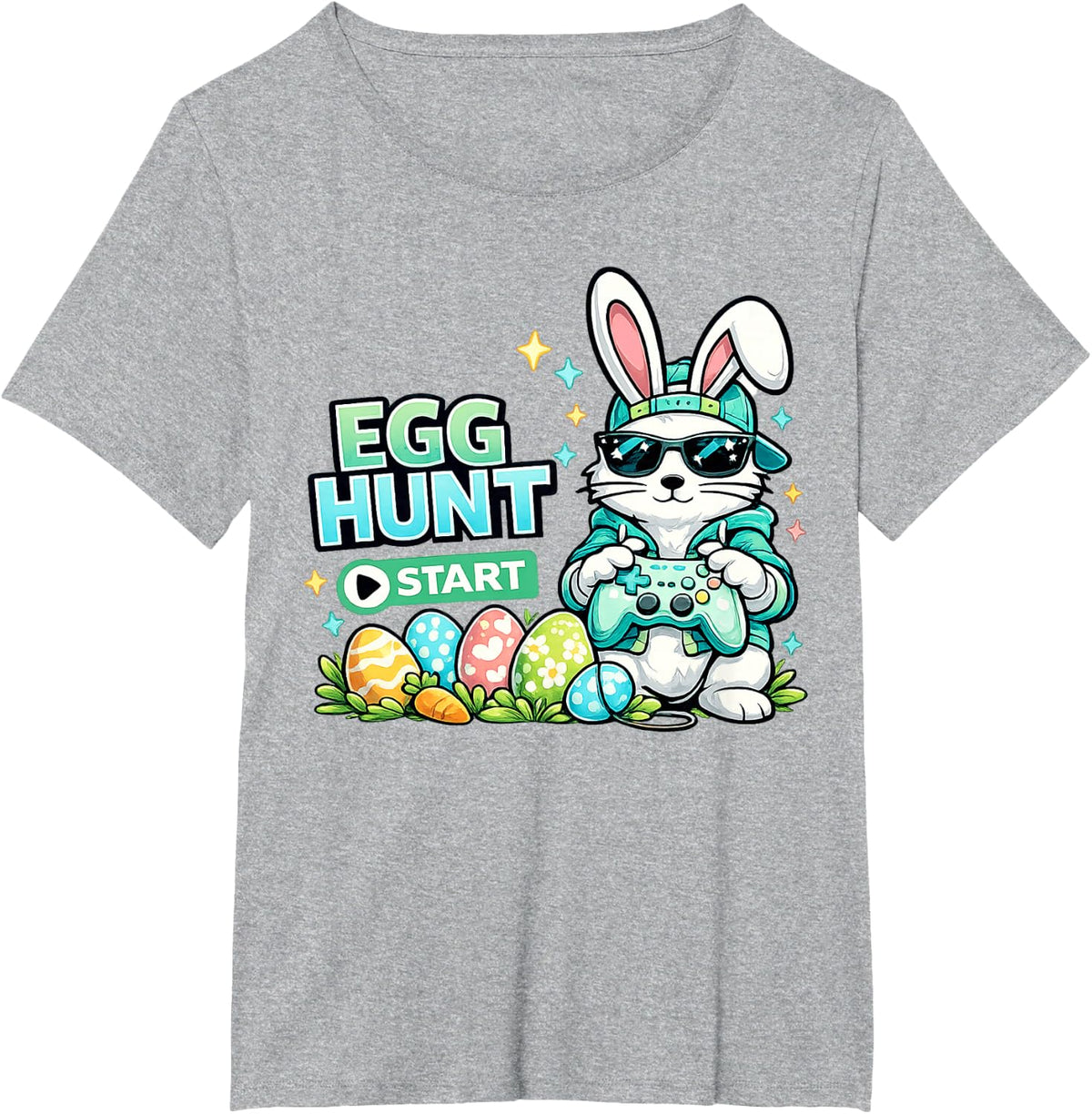 Happy Easter Day Egg Hunt Gamer Video Game Kids Men Boys T-Shirt - Heather Grey