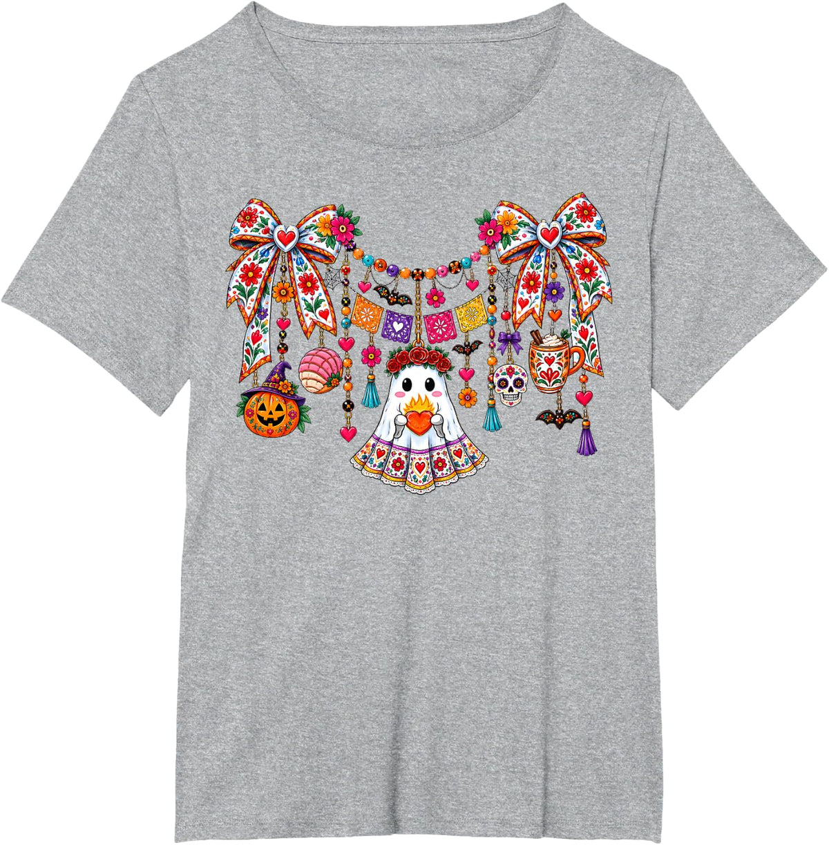 Cute Conchas and Cucuys Ghost Funny Mexican Halloween Ghost T-Shirt - Heather Grey
