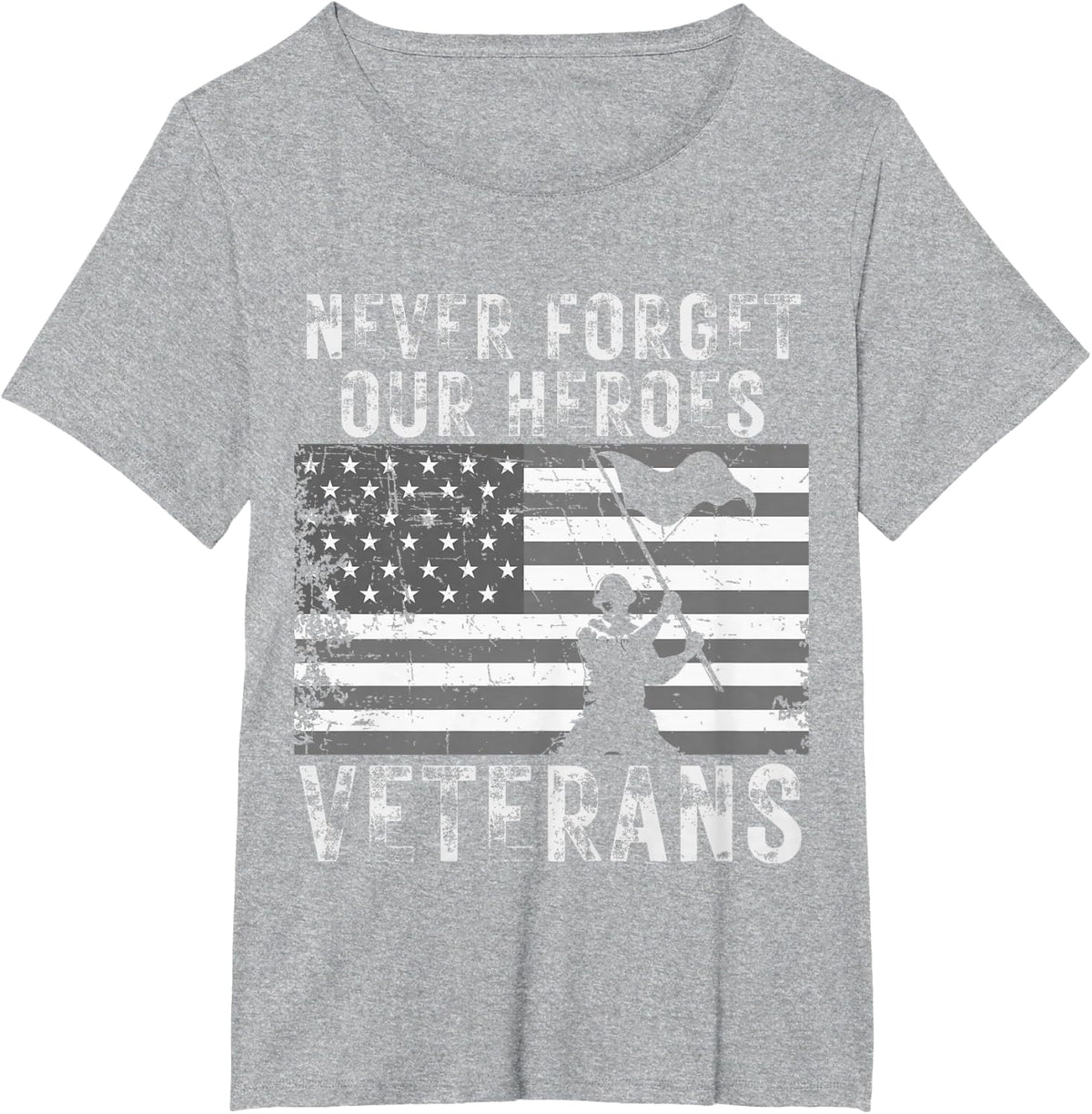 Never Forget Our Heroes Thank You Veterans American Flag USA T-Shirt - Heather Grey