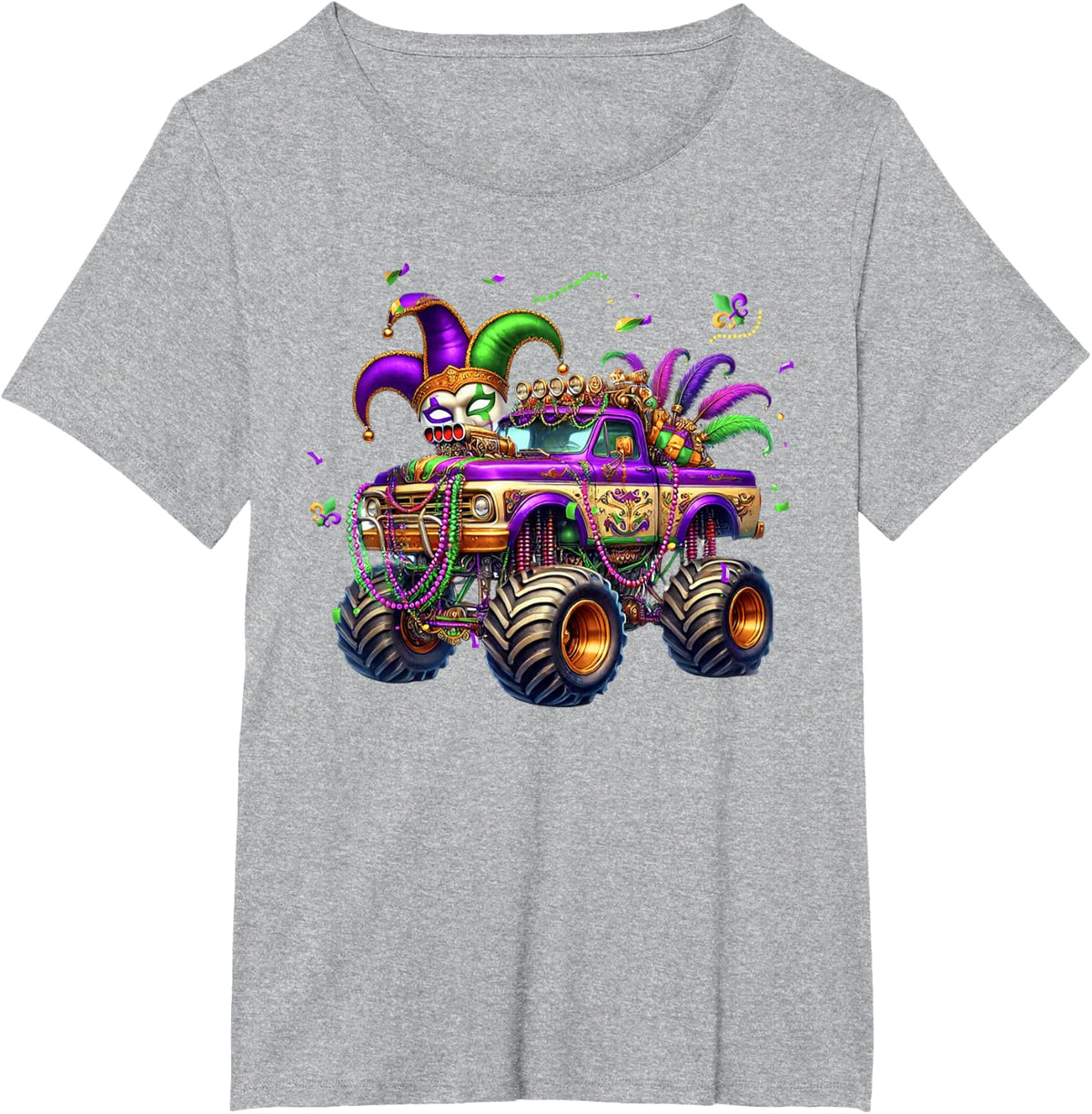 Mardi Gras Monster Truck Kids Toddlers New Orleans Festival T-Shirt - Heather Grey