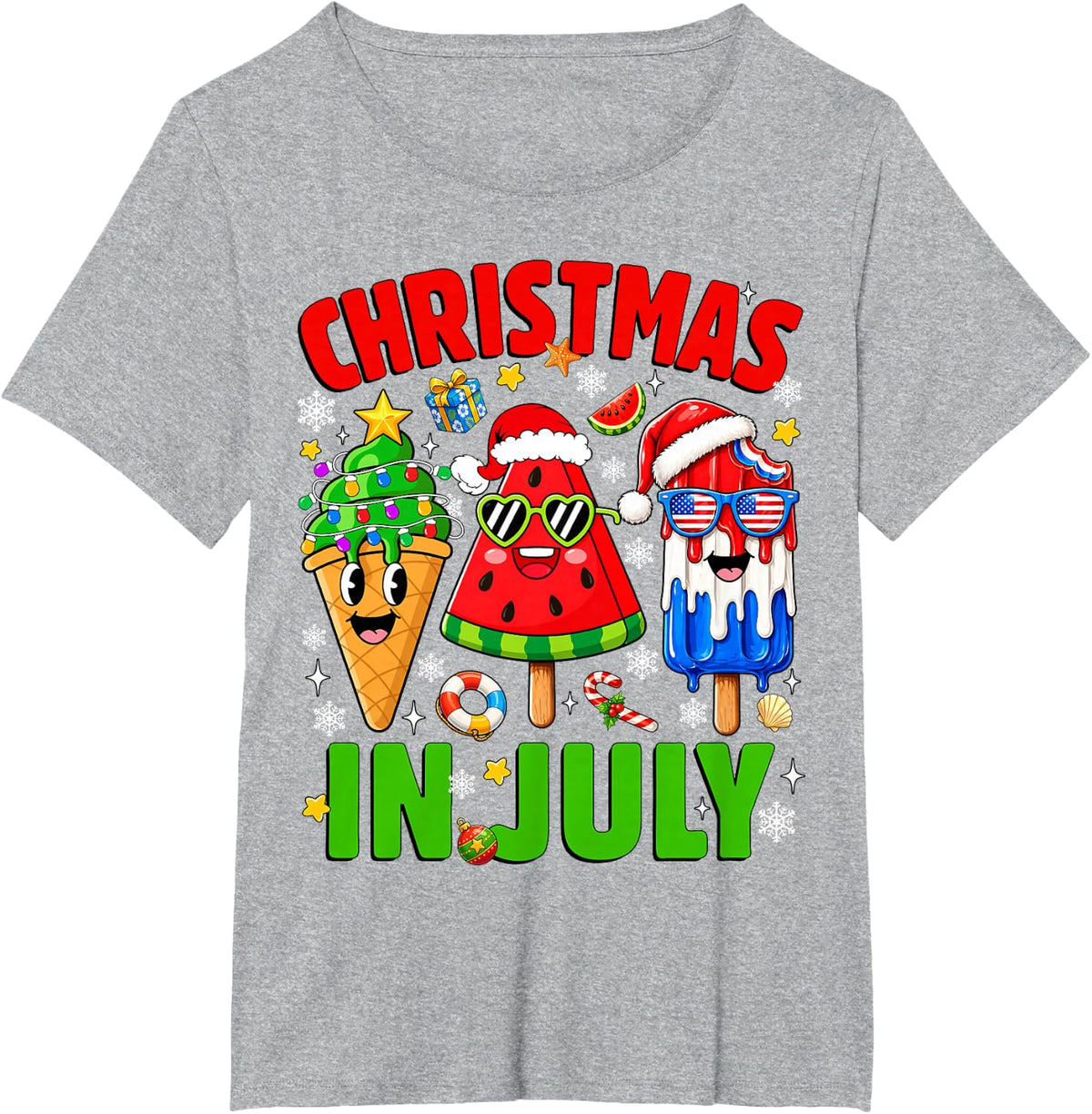 Christmas in July Ice Pops Watermelon Xmas Santa Hat Kids T-Shirt - Heather Grey
