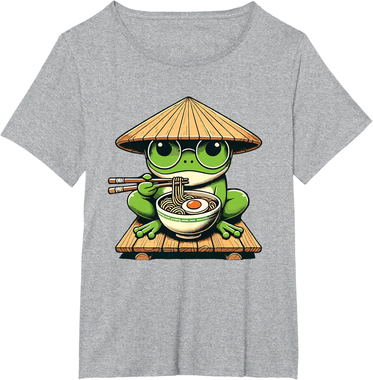 Frog Eating Ramen Noodles, Japanese Kawaii & Anime Lovers T-Shirt - Heather Grey