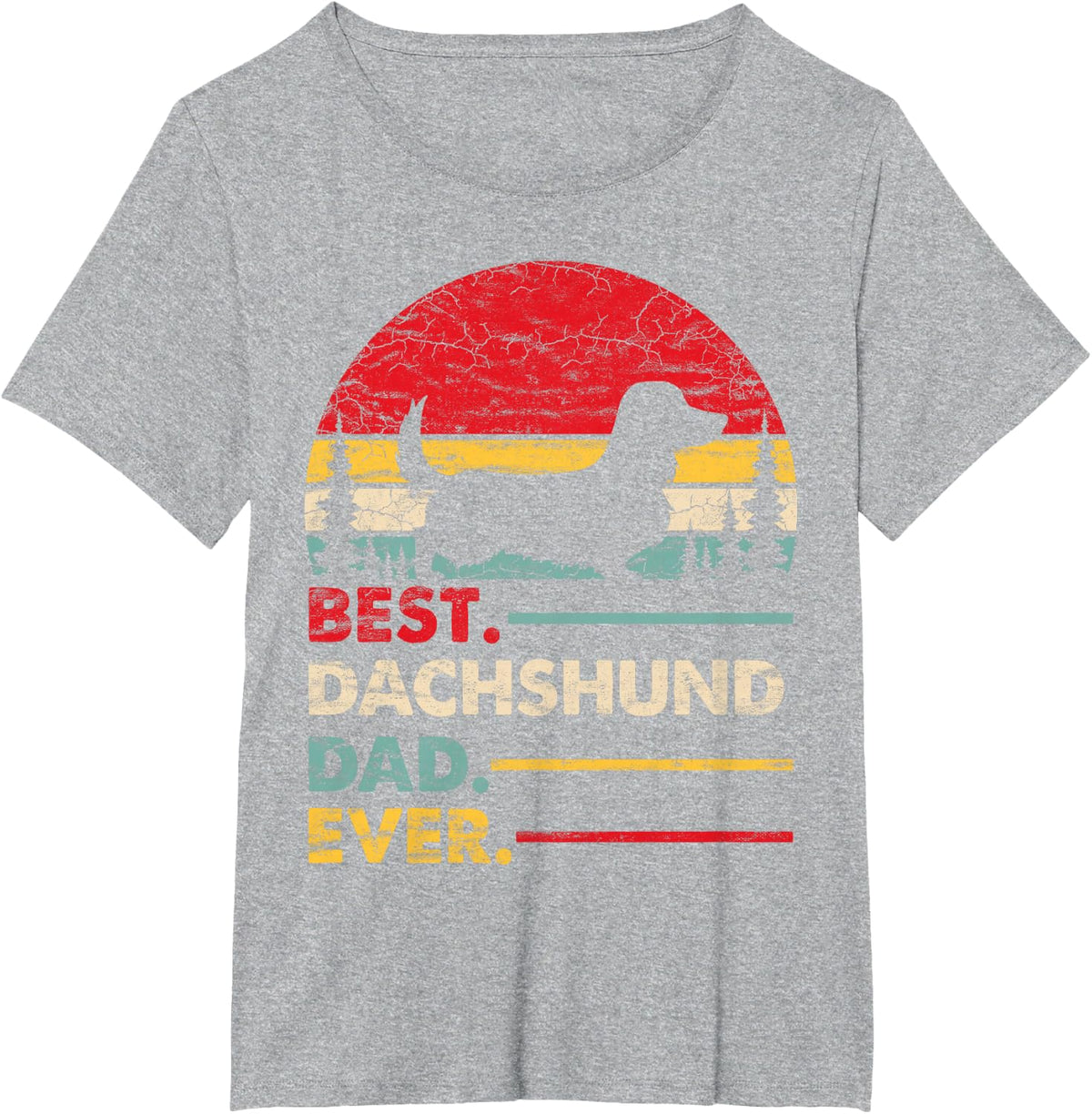 Dachshund Long Haired Best Dad Ever Gift Dog Vintage Retro T-Shirt - Heather Grey