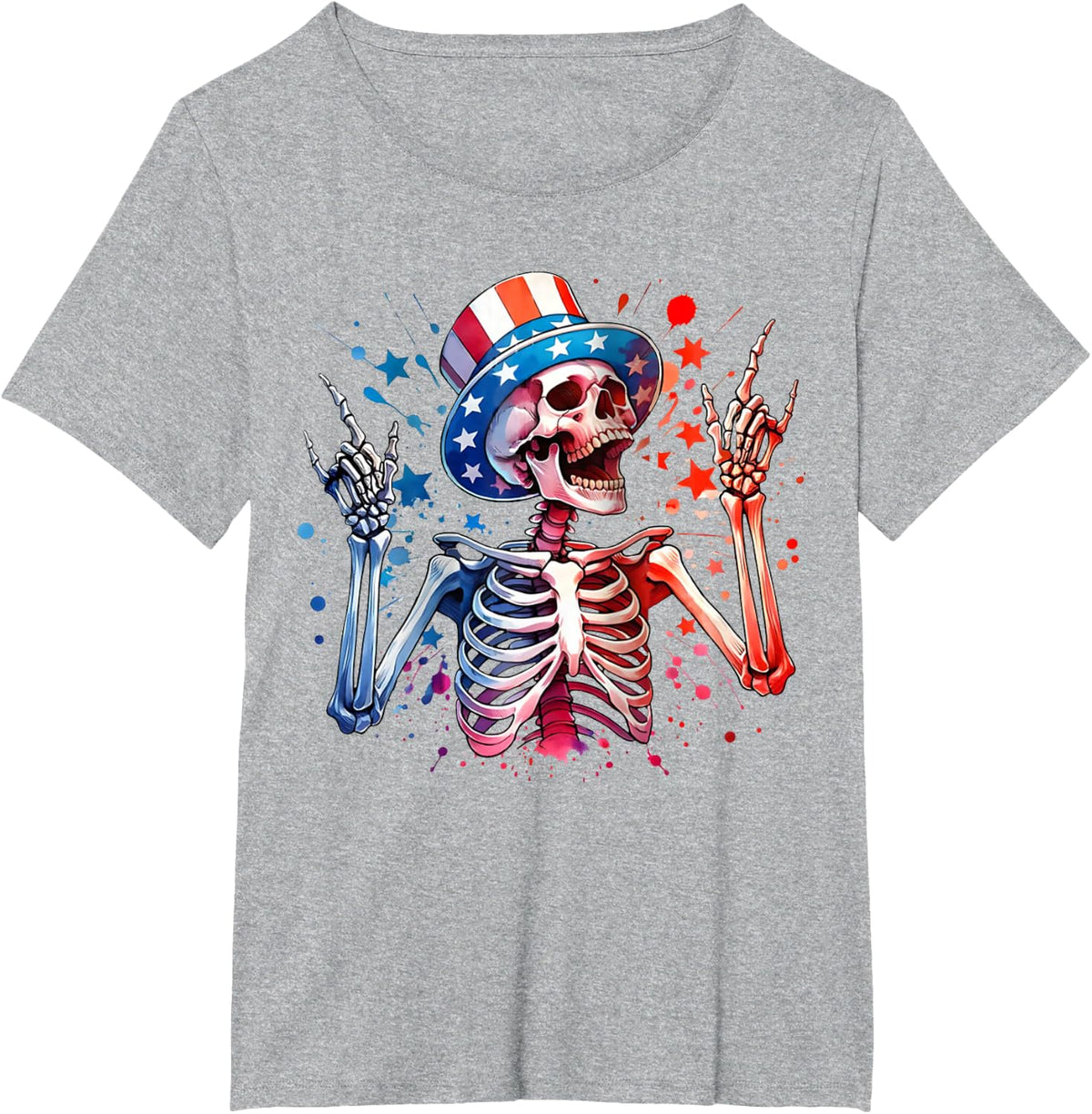 Party in The USA Rock Hand July 4th Funny American Skeleton T-Shirt - Heather Grey
