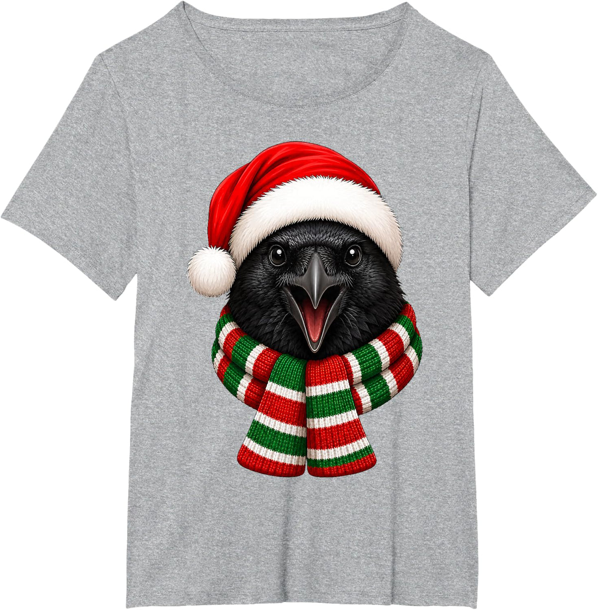 Raven Crow Christmas Santa Hat Scarf Fun Bird Lover Xmas T-Shirt - Heather Grey