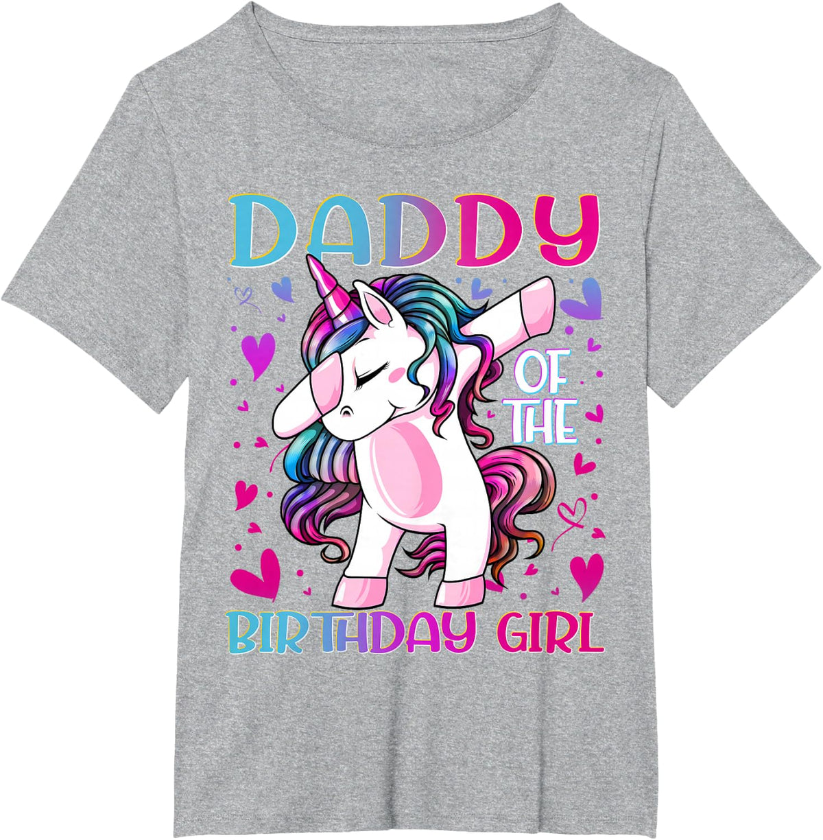 Daddy of The Birthday Girl Dabbing Unicorn Dad Daddy Gifts T-Shirt Small - Heather Grey
