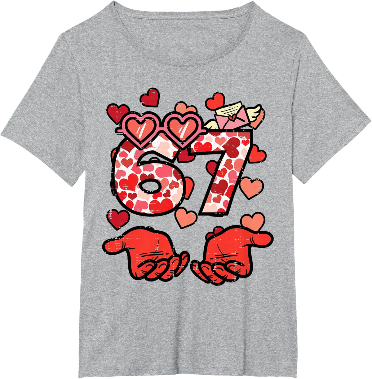 6 7 Valentines Day 67 Valentine Meme Kids Boys Youth Women T-Shirt - Heather Grey