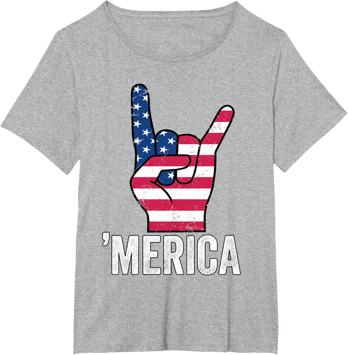 Merica Rock Hand Vintage USA Flag Patriotic T-Shirt - Heather Grey