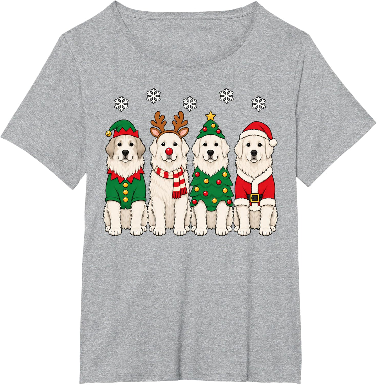 Great Pyrenees Christmas Reindeer Santa Dog Lover T-Shirt - Heather Grey