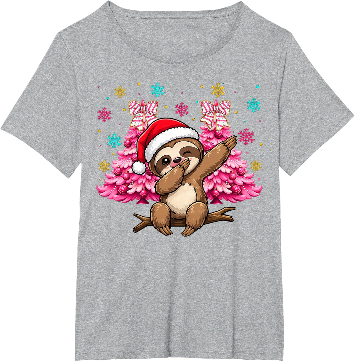 Matching Christmas Sloth Lovers Kids Boys Girls Xmas Party T-Shirt - Heather Grey