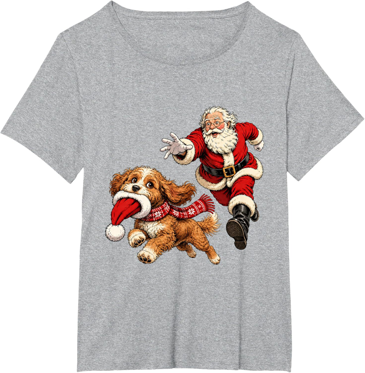 Funny Santa Chasing Cavapoo Christmas Dog Mom Pet T-Shirt - Heather Grey