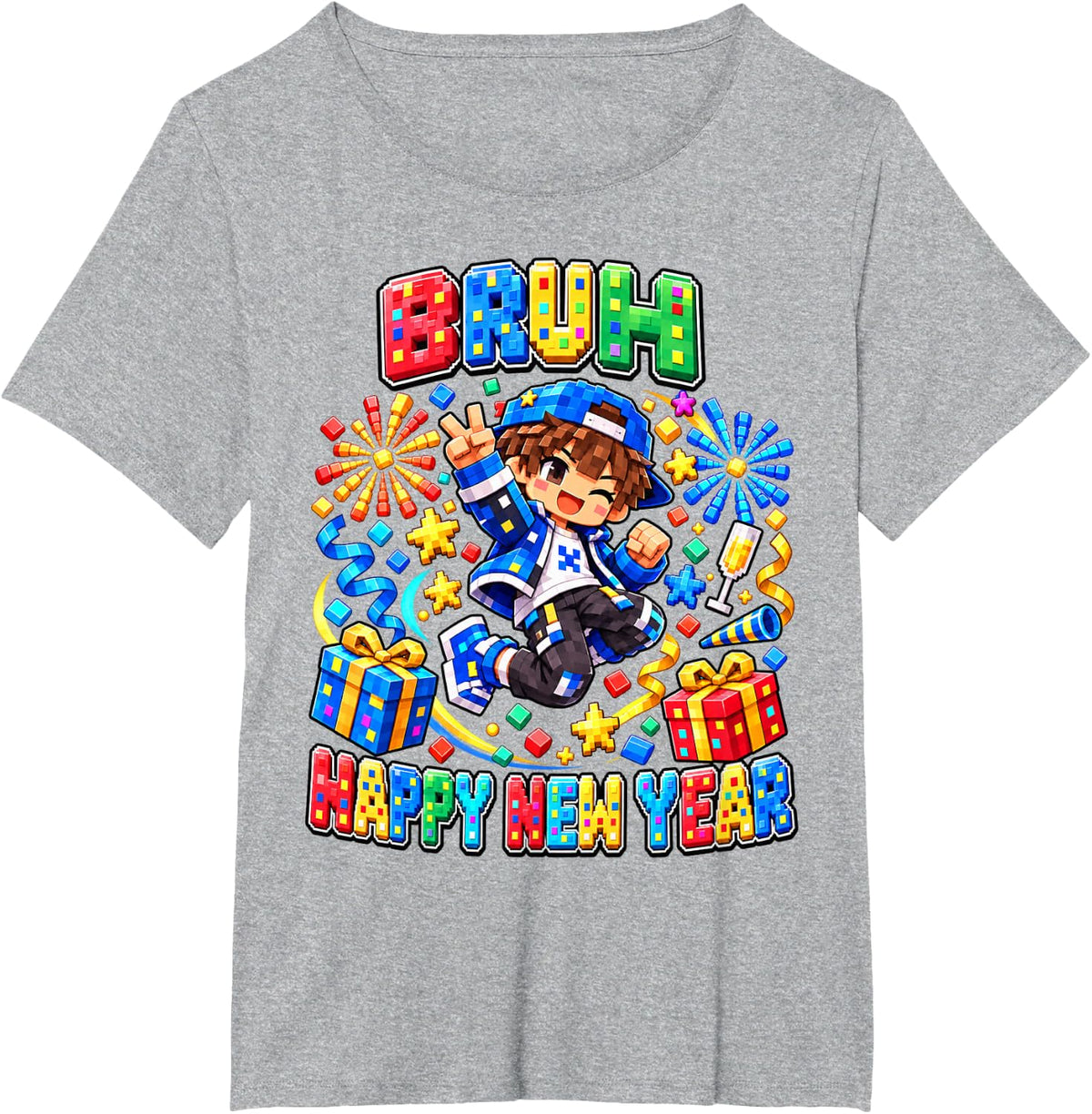 Dabbing Pixel Boy Gamer Shirt Bruh Its New Year Boy T-Shirt - Heather Grey