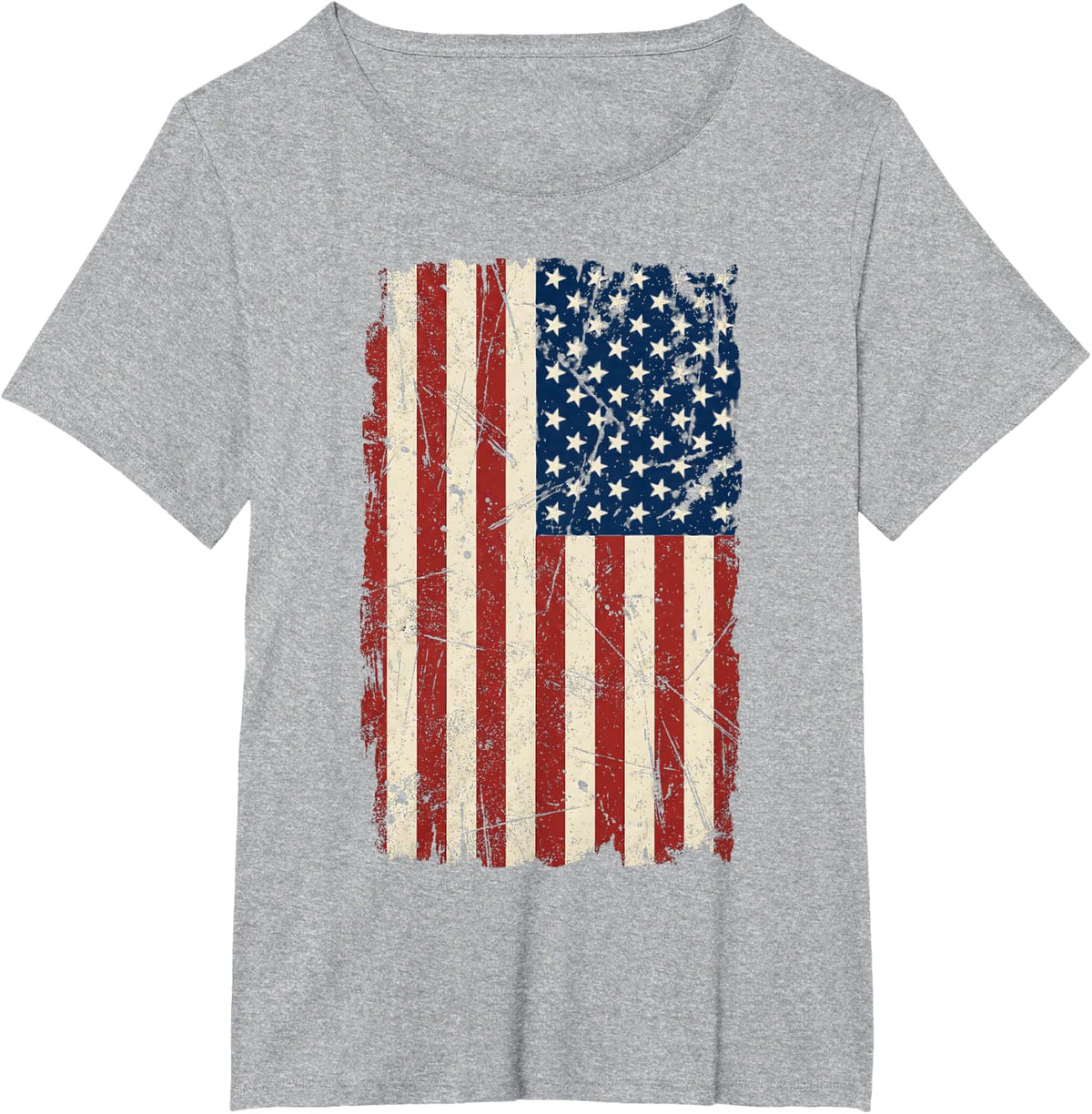 Distressed Vintage American Flag Vertical Patriotic T-Shirt - Heather Grey