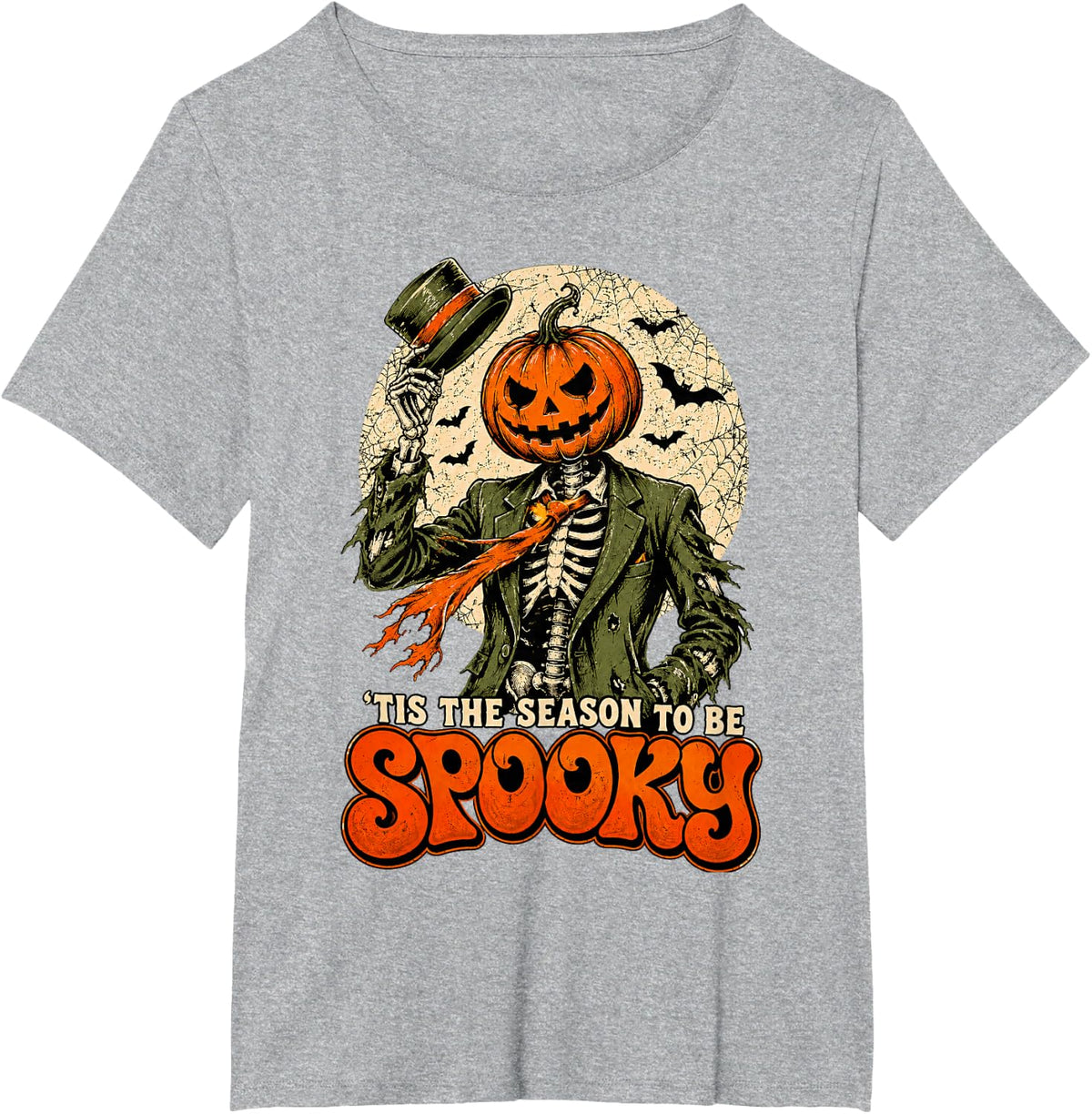 Halloween Pumpkin Head Skeleton Spooky Season Men Women Kids T-Shirt - Heather Grey