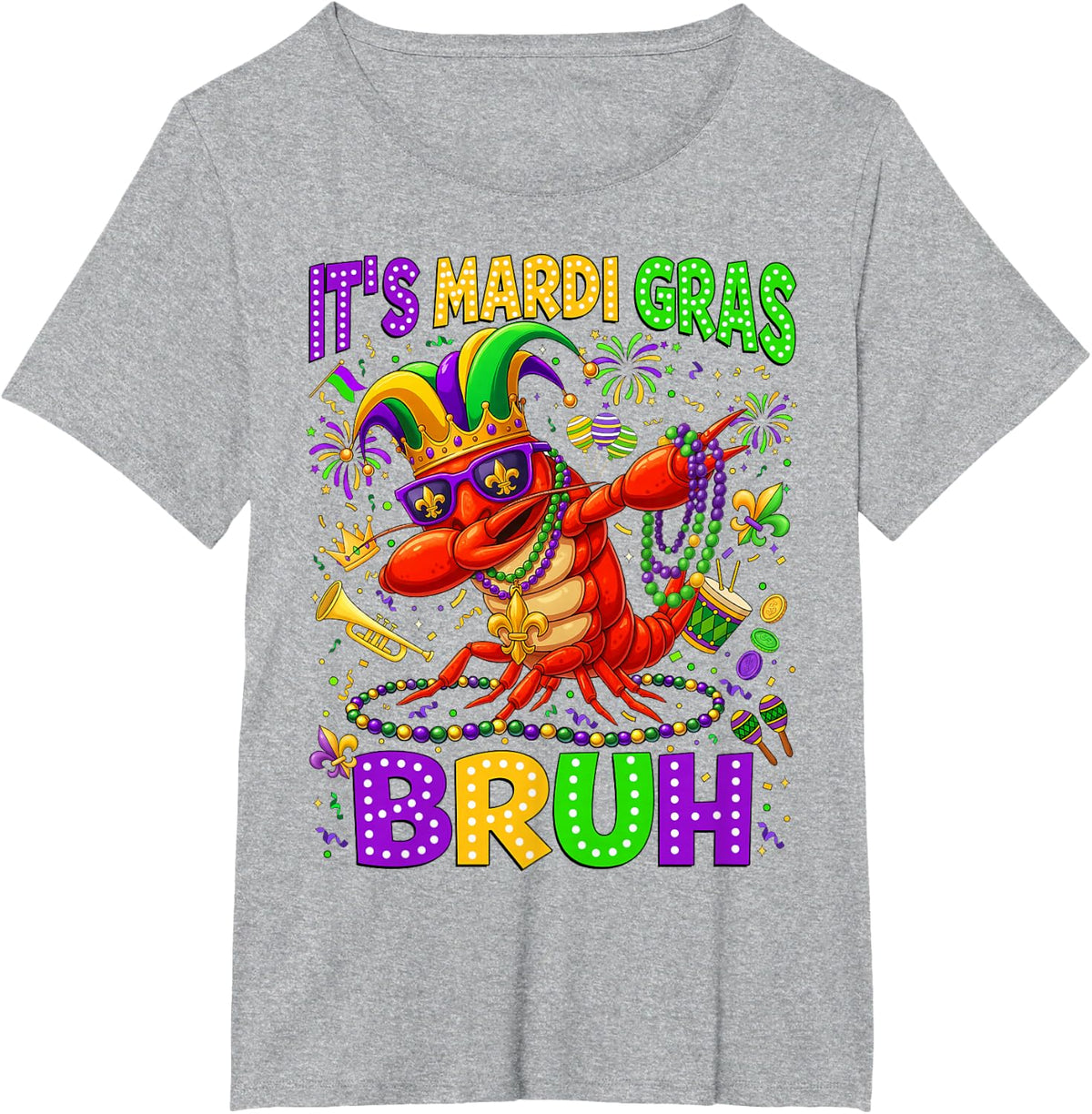 It's Mardi Gras Bruh Dabbing Crawfish Carnival Boy Girl Kid T-Shirt - Heather Grey