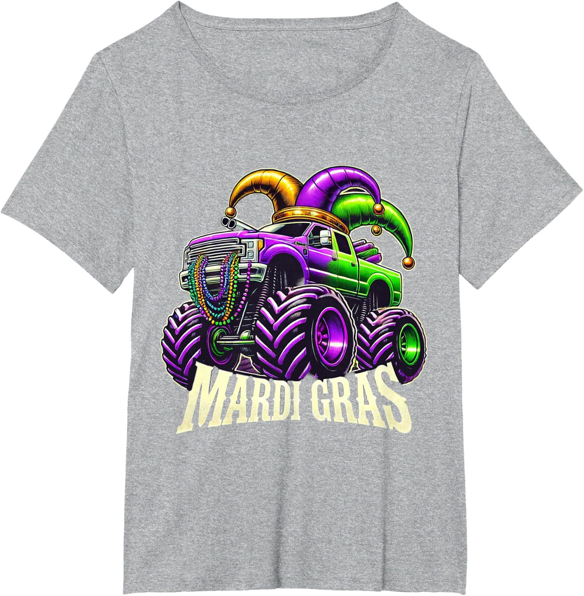 Mardi Gras Monster Truck Jester Carnival Boys Girls T-Shirt - Heather Grey