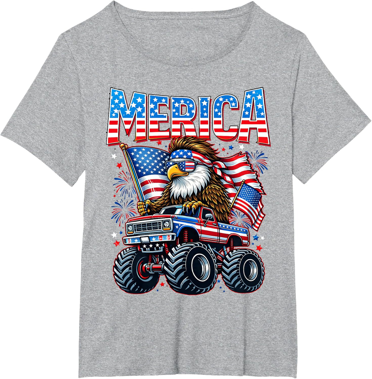 4th of July Merica Eagle Monster Truck Patriotic Men Boy Kid T-Shirt - Heather Grey