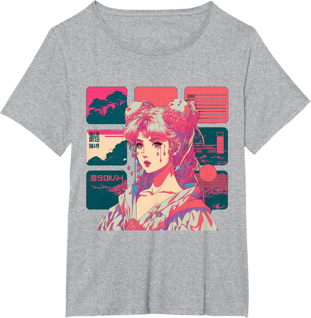 Retro Vaporwave Aesthetic 90s EGirl japanese art T-Shirt - Heather Grey