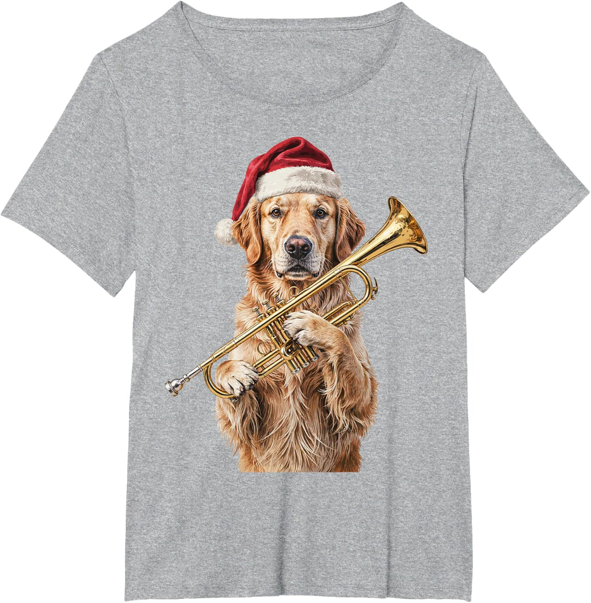 Santa Golden Retriever Trumpet Brass Band T-Shirt - Heather Grey