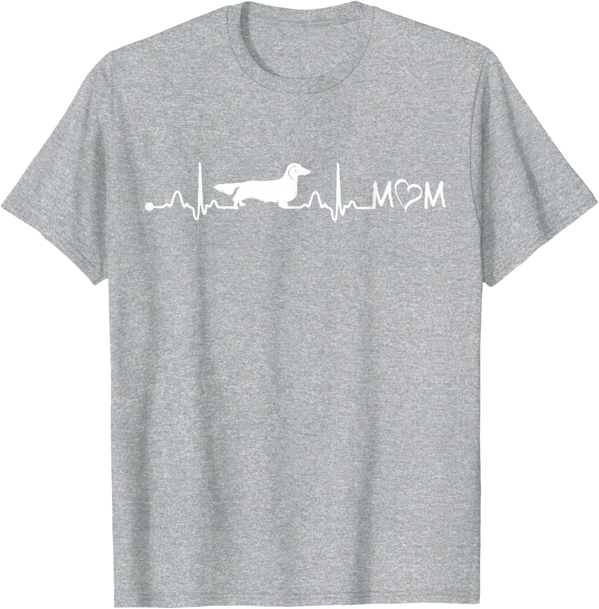 Long-haired Dachshund Heartbeat Dog Mum Gift T-Shirt - Heather Grey
