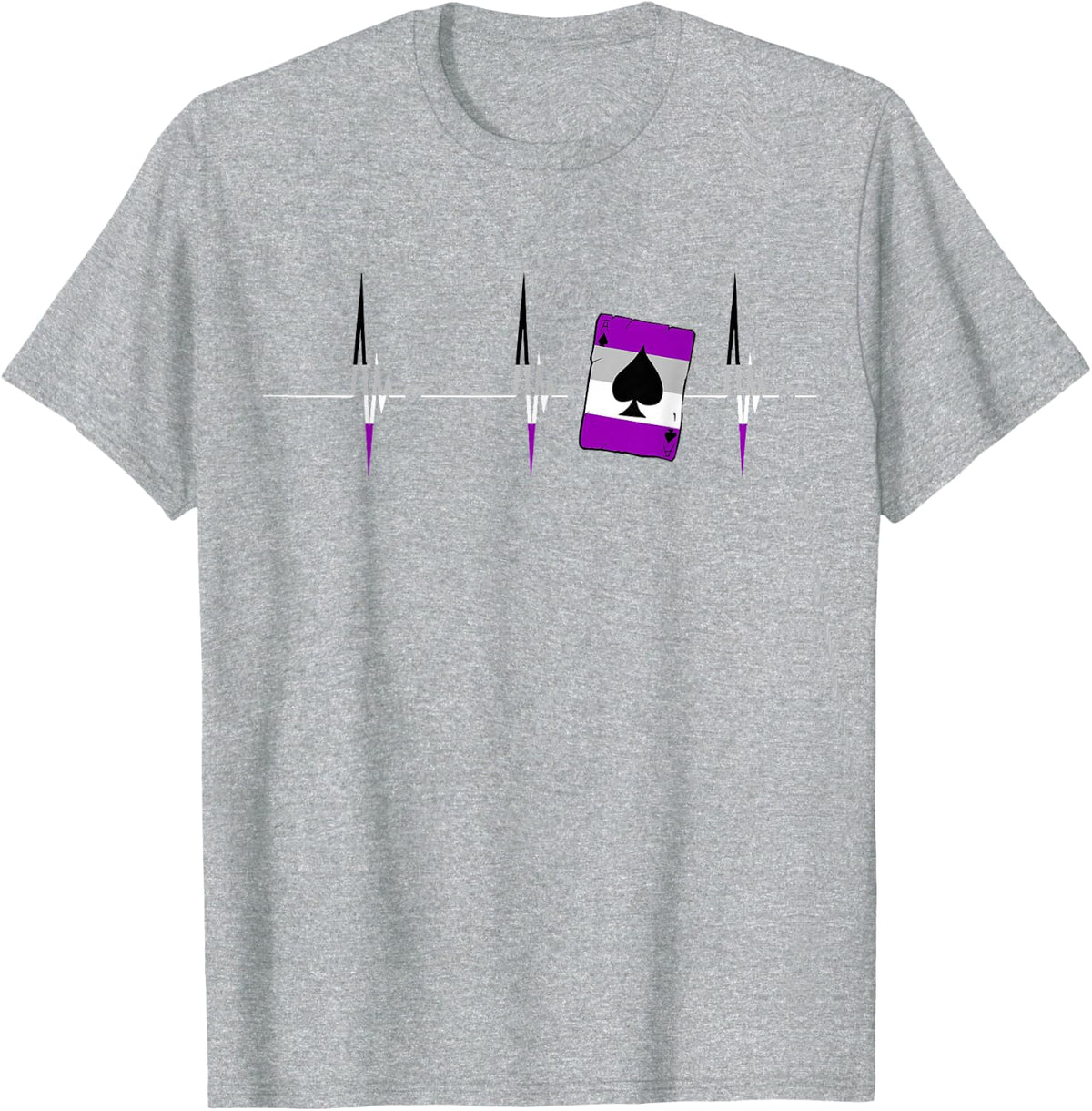 Ace Asexual Card Heartbeat EKG Pulse Asexuality Flag T-Shirt - Heather Grey