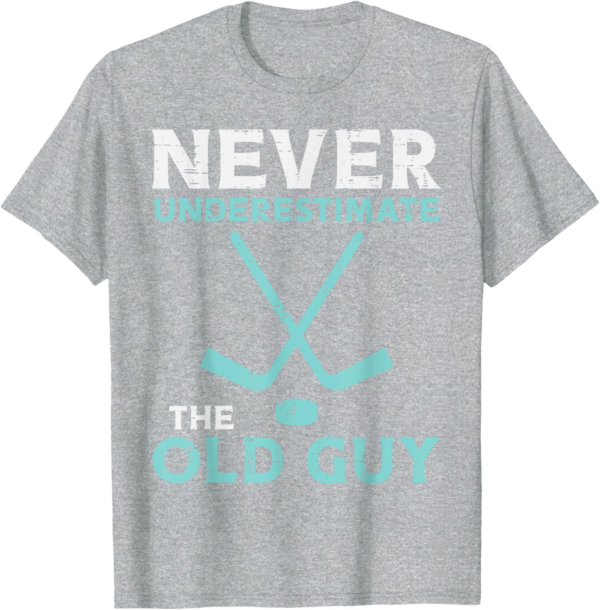 Never Underestimate The Old Guy Ice Hockey Funny Fathers Day T-Shirt - Heather Grey
