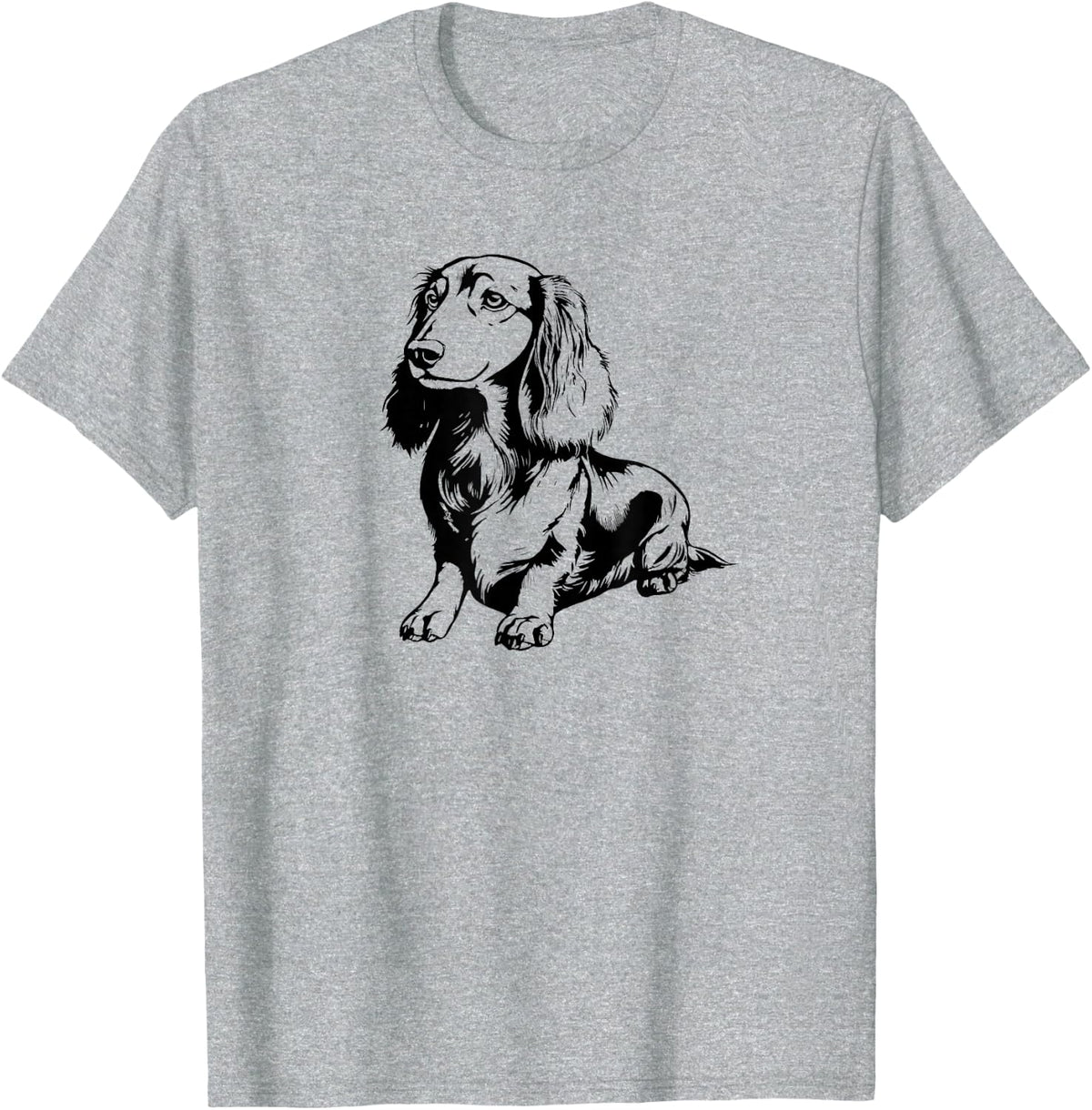 Mens Womens Retro Vintage Logo Long Haired Dachshund Lover T-Shirt - Heather Grey