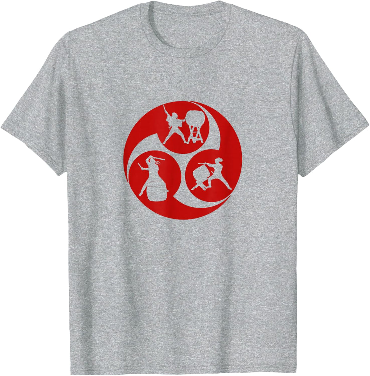Red Mitsudomoe Symbol Cool Taiko Drummer T-Shirt - Heather Grey
