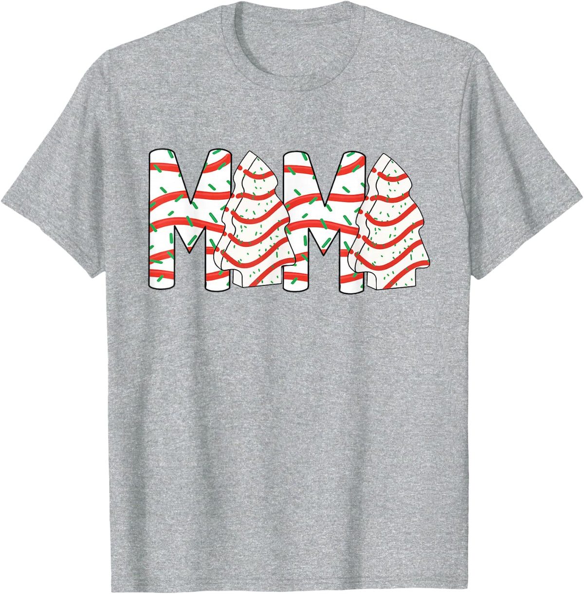 Mama Christmas Tree Cake Winter Holiday Xmas Women Costume T-Shirt - Heather Grey