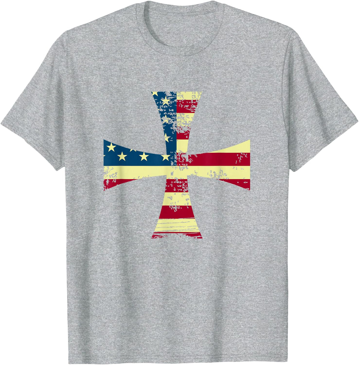 USA Flag Knights Templar - Maltese Cross Silhouette T-Shirt - Heather Grey