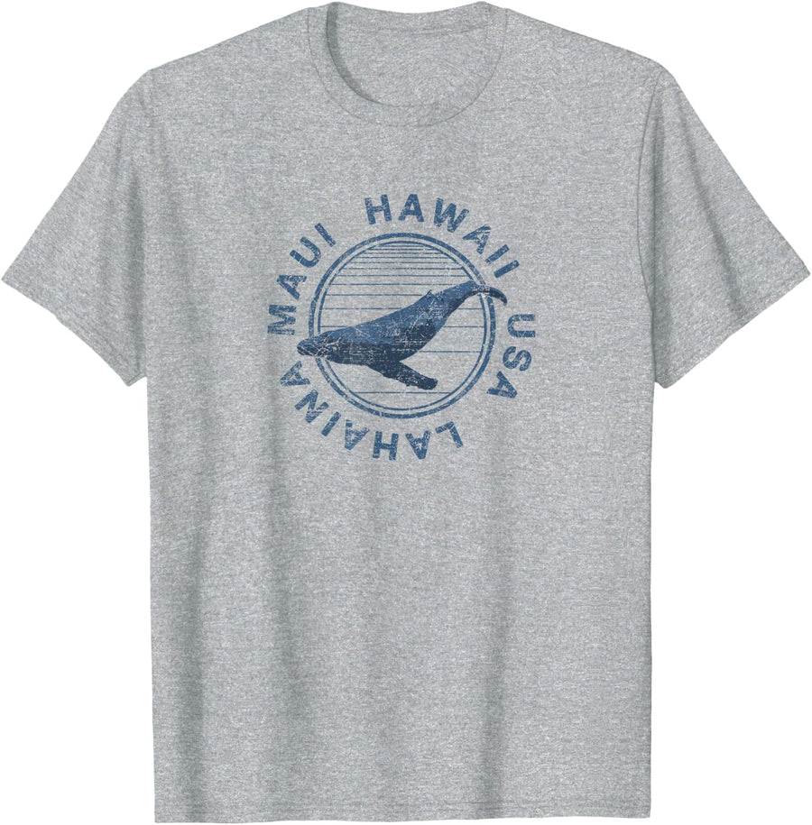 Maui Hawaii Lahaina Vintage Whale Retro T-Shirt - Heather Grey