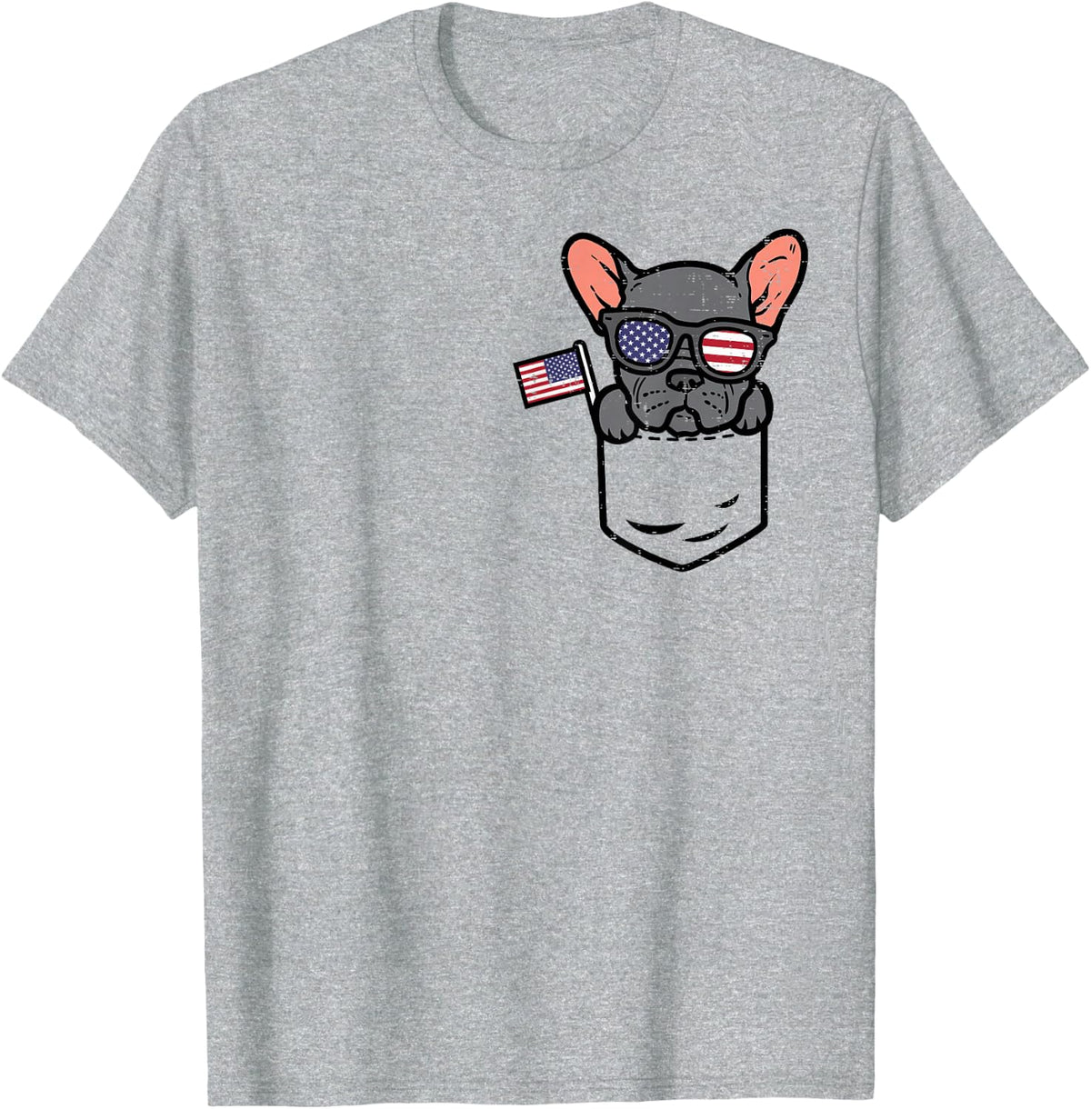 French Bulldog Pocket Frenchie American USA 4th of July Dog T-Shirt - Heather Grey