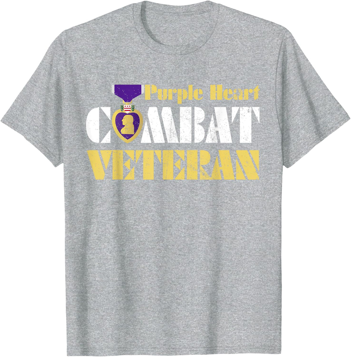 Purple Heart Combat Veteran Purple Heart Day US Military T-Shirt - Heather Grey