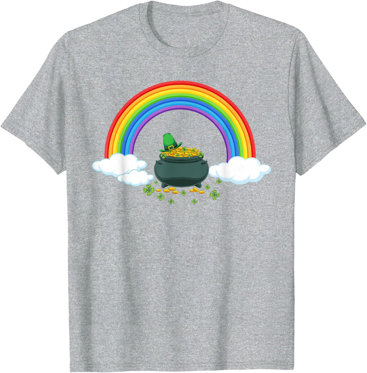 Rainbow Pot Of Gold Irish Shamrock St Patricks Day T-Shirt - Heather Grey