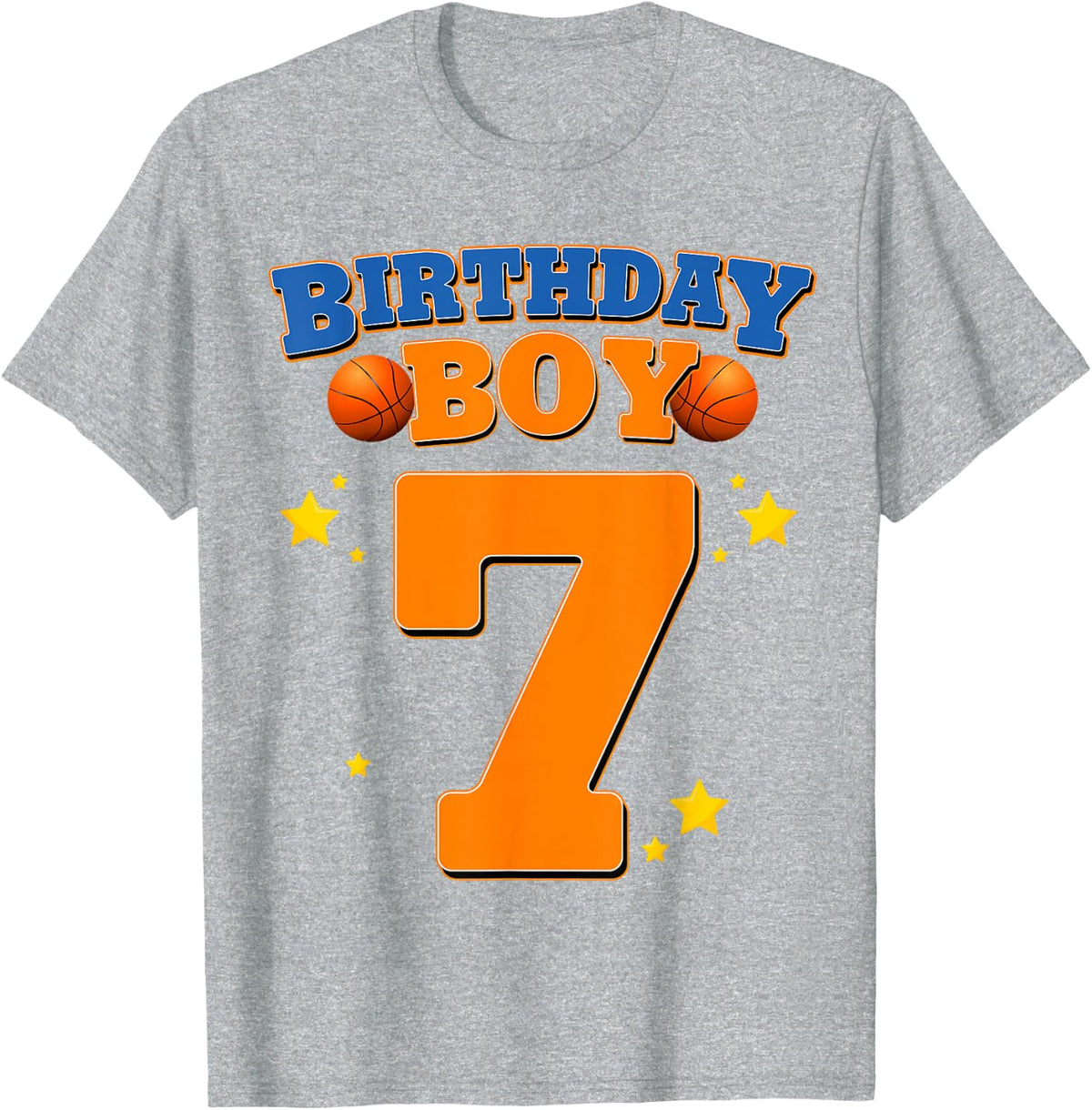 7th Birthday Boy Shirt Basketball 7 Years Old Kids Gift T-Shirt - Heather Grey
